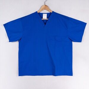 allheart Scrub Basics V Neck Top Unisex Large Blue Short Sleeve Pocket B-2000
